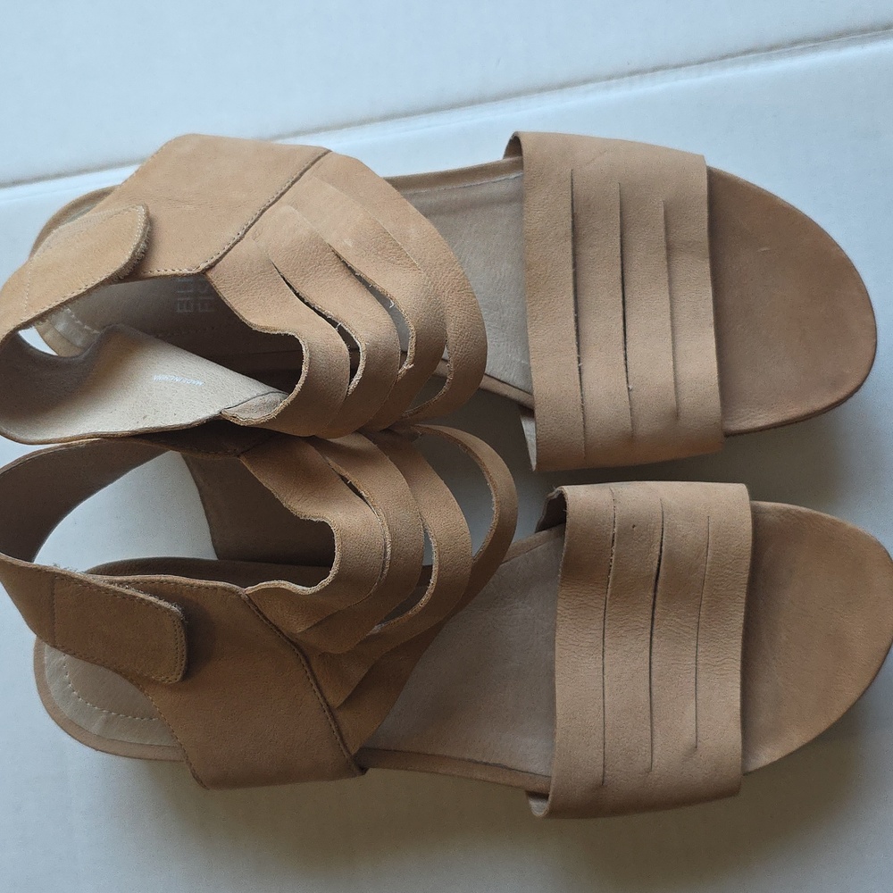 🌸Eileen Fisher | Tan Slice Tumbled Nubuck‎  Snqeaker Sandals Size 10 - Picture 6 of 12